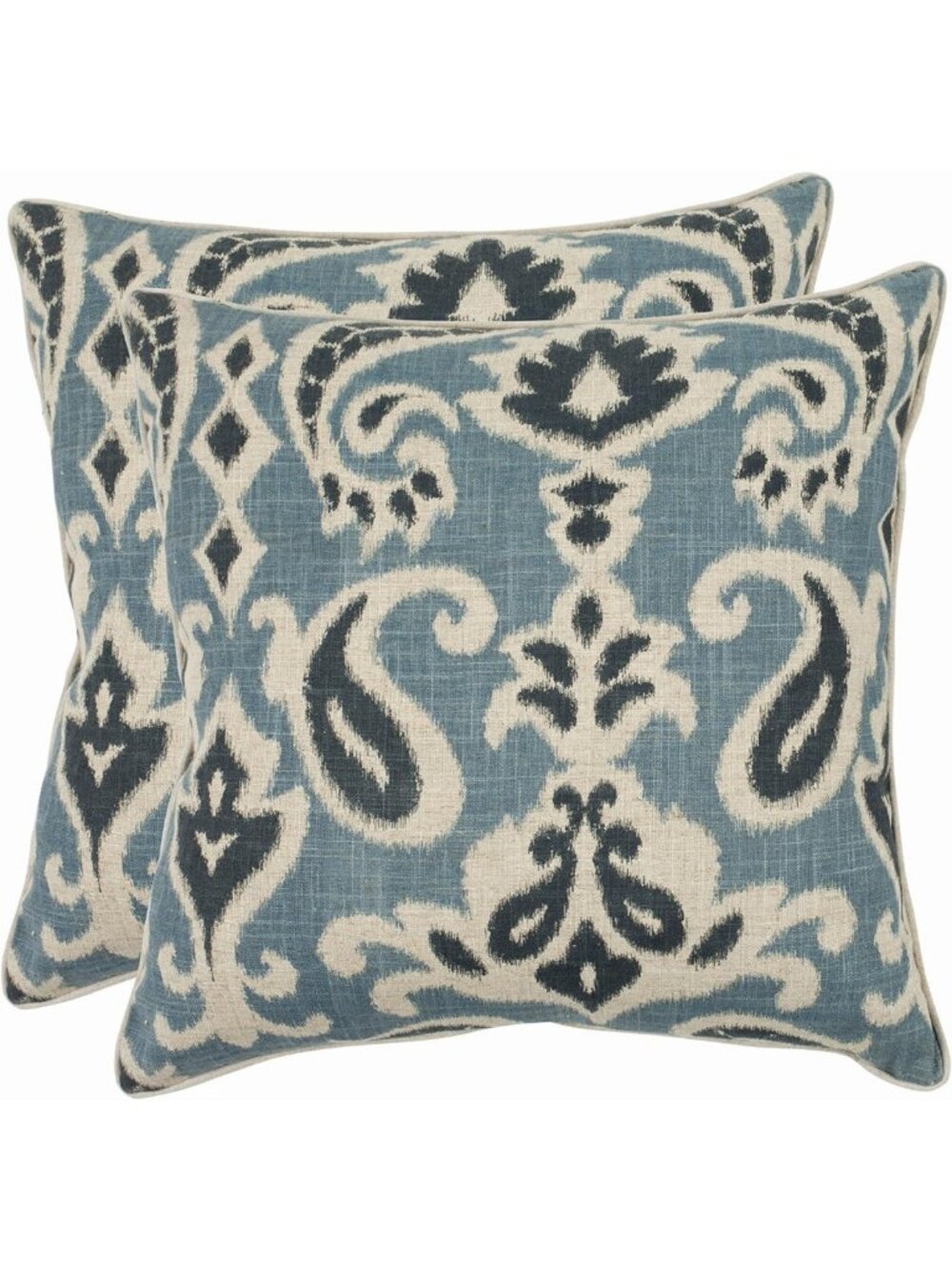 Set of 2 22-Inch Blue Paisley Decorative Pillows for Home Decor